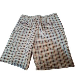 Penguin Size 32 TAN Plaid Flat Front Shorts 9 Inch Seam 100% Cotton Prep Grunge
